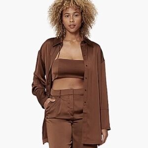 Sofia Richie x bar III Satin Long Satin Belted Shirt - NWT - XL